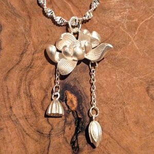 Lotus Lavalier Sterling Silver Pendant Necklace